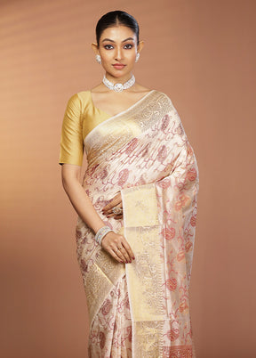 Cream Dupion Silk Saree With Blouse Piece