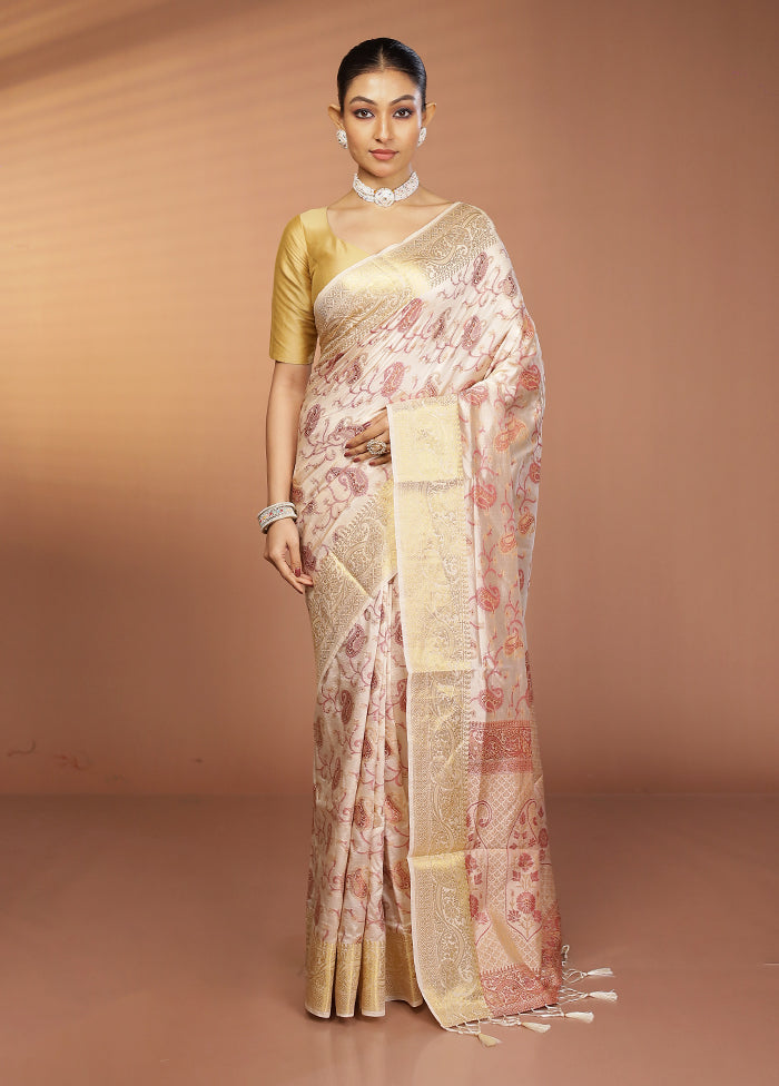 Cream Dupion Silk Saree With Blouse Piece
