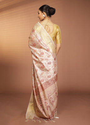 Cream Dupion Silk Saree With Blouse Piece