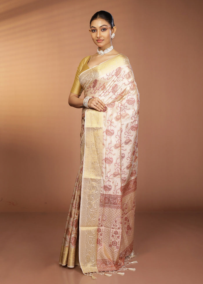 Cream Dupion Silk Saree With Blouse Piece