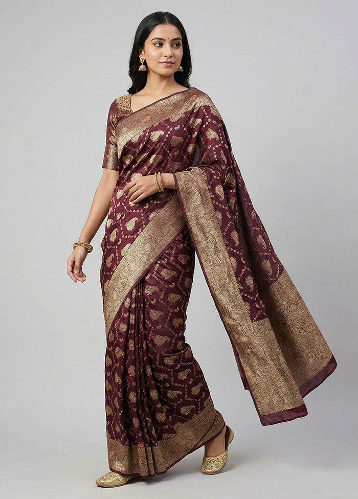 Maroon Organza Saree With Blouse Piece