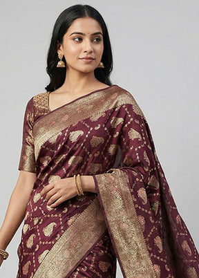Maroon Organza Saree With Blouse Piece