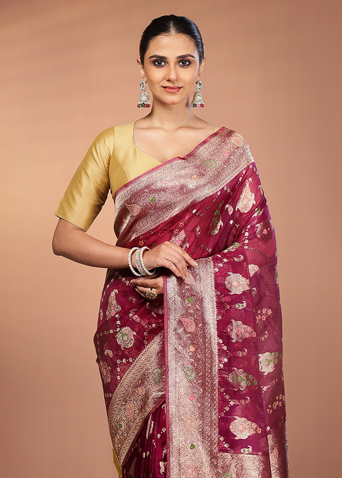 Purple Organza Saree With Blouse Piece