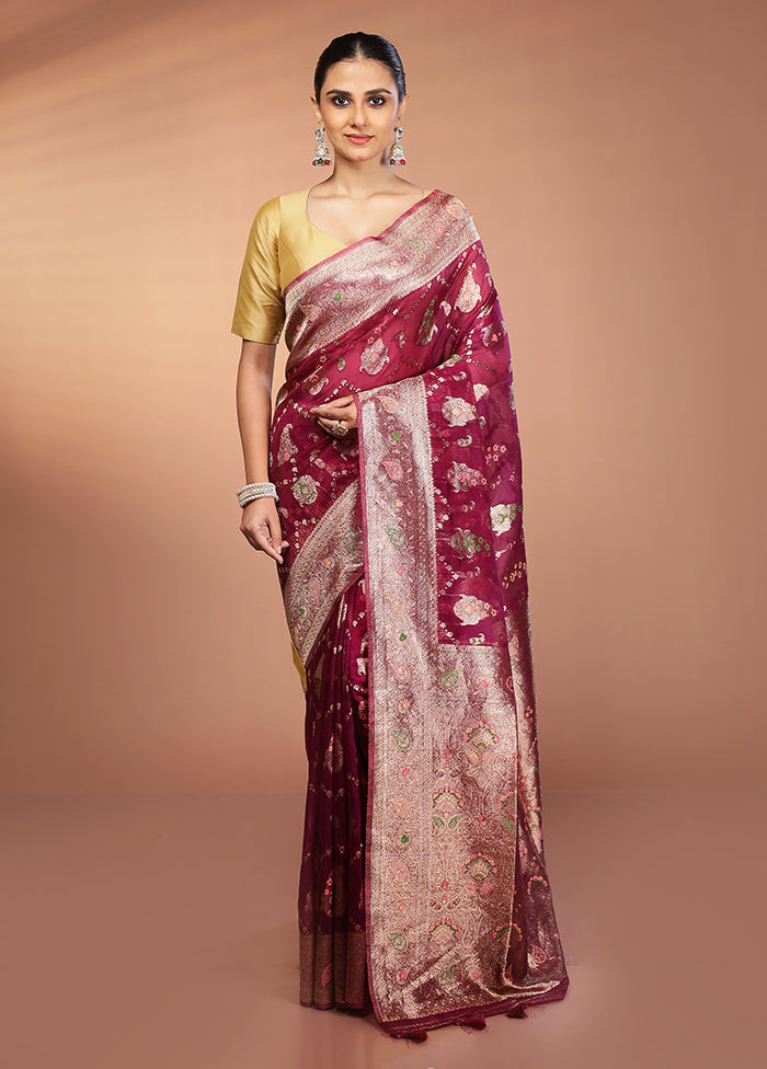 Purple Organza Saree With Blouse Piece