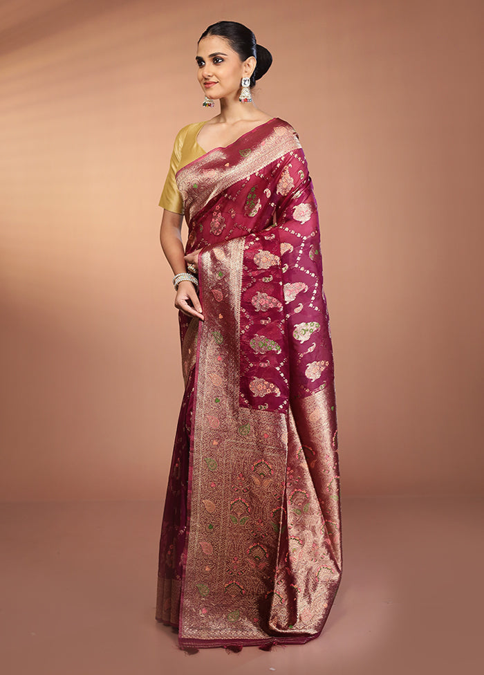 Purple Organza Saree With Blouse Piece