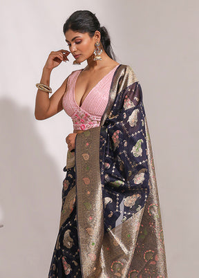 Blue Organza Saree With Blouse Piece