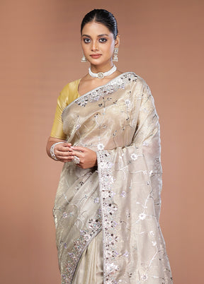 Cream Tissue Silk Saree With Blouse Piece