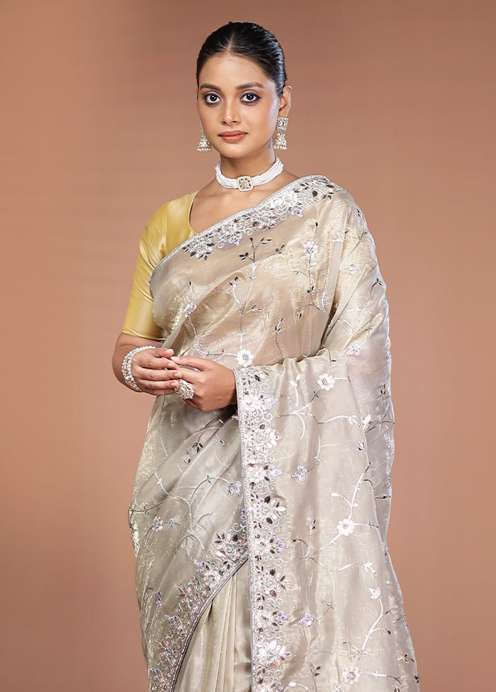 Cream Tissue Silk Saree With Blouse Piece