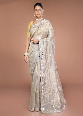 Cream Tissue Silk Saree With Blouse Piece