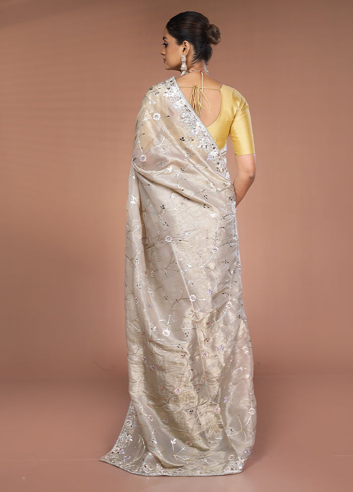 Cream Tissue Silk Saree With Blouse Piece