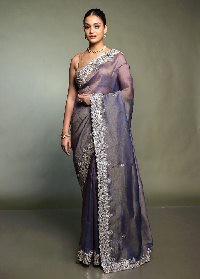 Grey Tissue Silk Saree With Blouse Piece