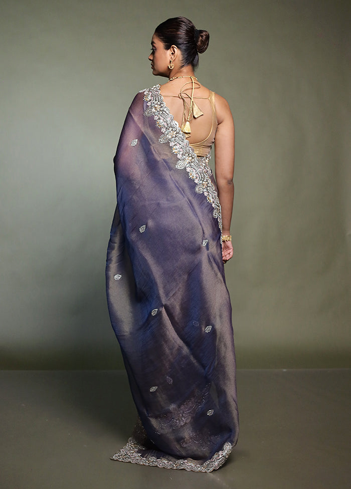 Grey Tissue Silk Saree With Blouse Piece
