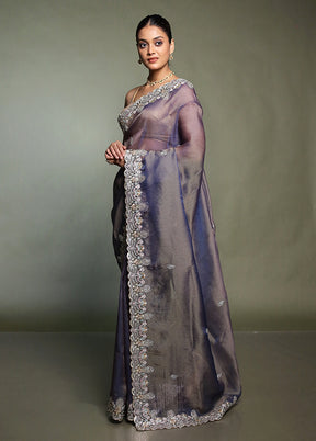Grey Tissue Silk Saree With Blouse Piece
