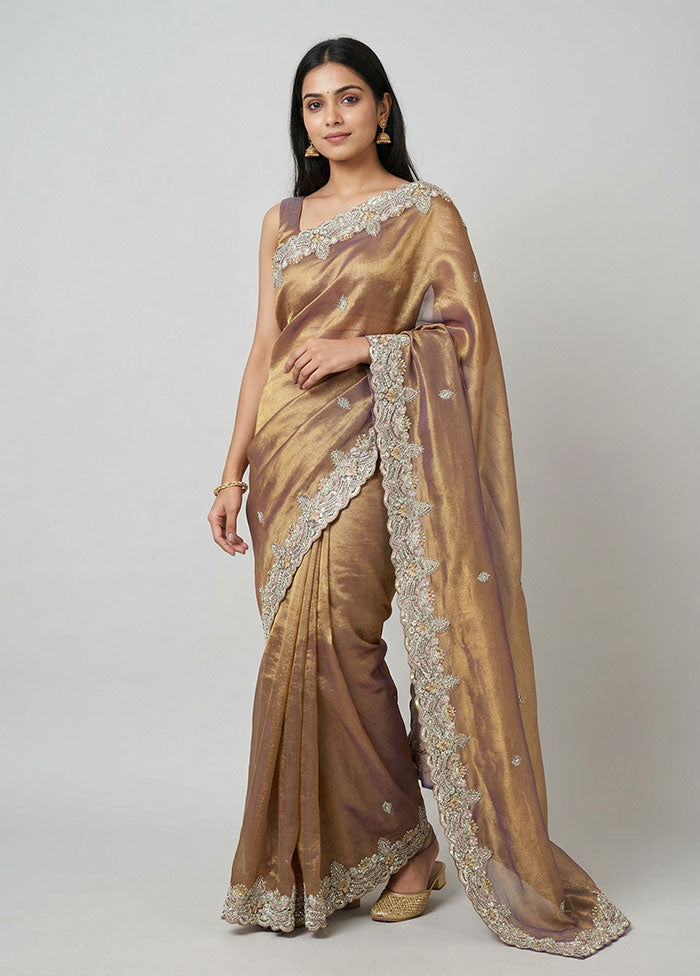 Rust Tissue Silk Saree With Blouse Piece
