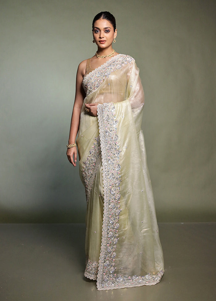 Cream Tissue Silk Saree With Blouse Piece