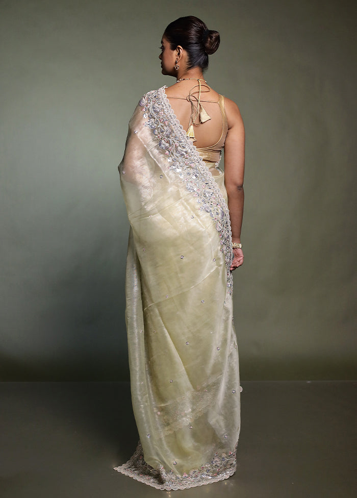 Cream Tissue Silk Saree With Blouse Piece