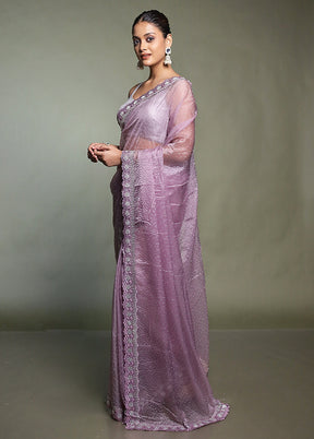 Purple Crushed Tissue Silk Saree With Blouse Piece
