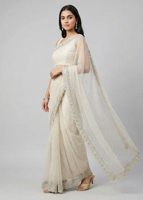 Cream Tissue Silk Saree With Blouse Piece