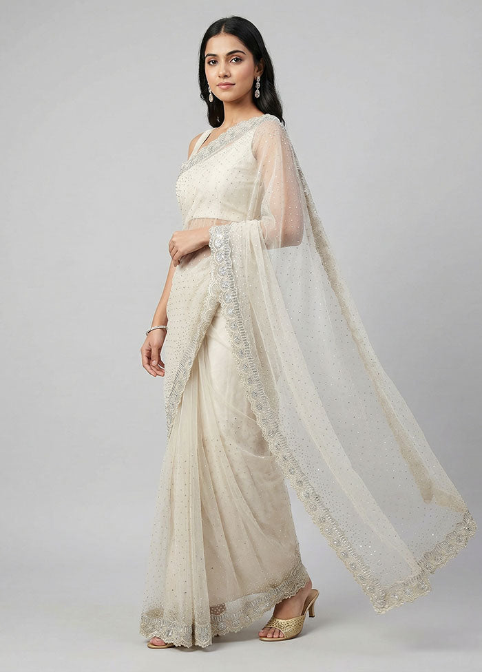 Cream Tissue Silk Saree With Blouse Piece
