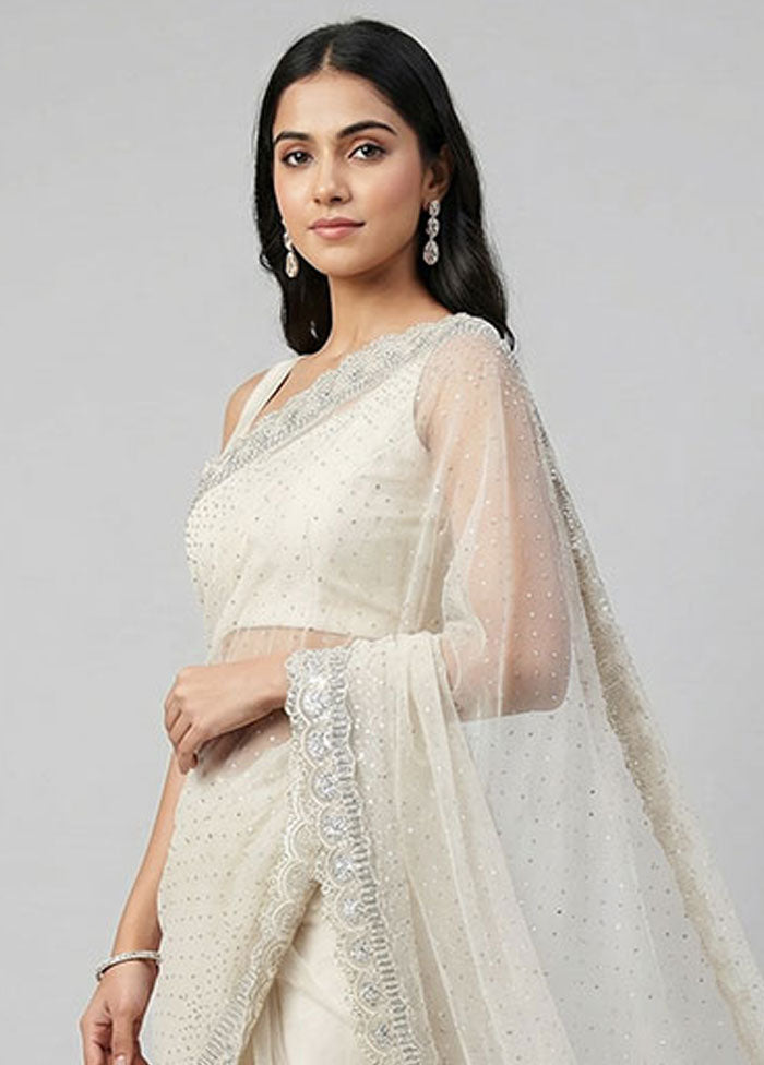 Cream Tissue Silk Saree With Blouse Piece