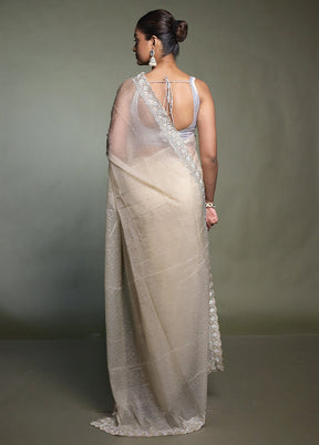 Cream Crushed Tissue Silk Saree With Blouse Piece