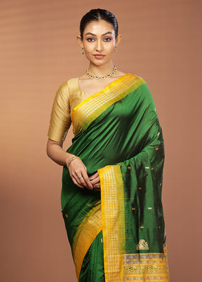 Green Handloom Bomkai Pure Silk Saree With Blouse Piece