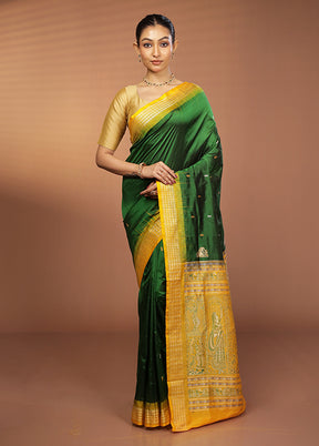 Green Handloom Bomkai Pure Silk Saree With Blouse Piece