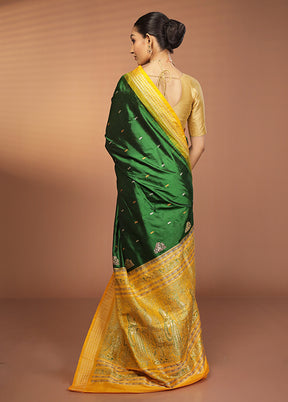 Green Handloom Bomkai Pure Silk Saree With Blouse Piece
