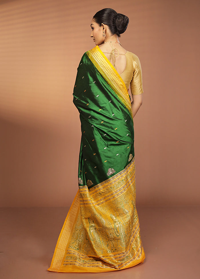Green Handloom Bomkai Pure Silk Saree With Blouse Piece