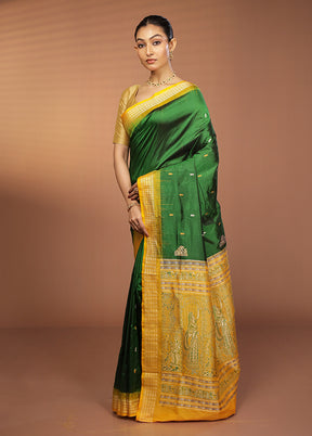 Green Handloom Bomkai Pure Silk Saree With Blouse Piece
