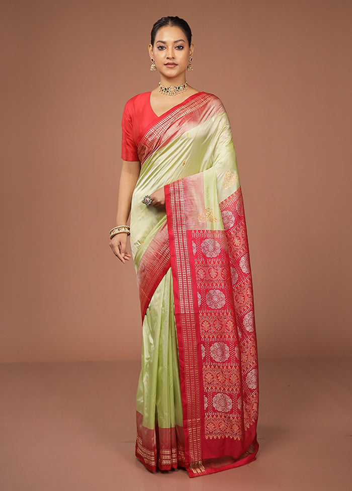 Cream Handloom Bomkai Pure Silk Saree With Blouse Piece