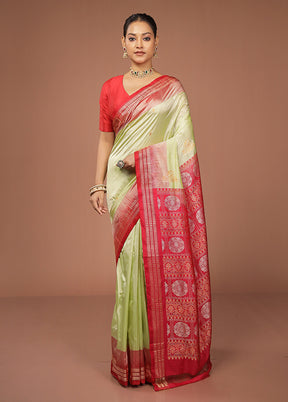 Cream Handloom Bomkai Pure Silk Saree With Blouse Piece