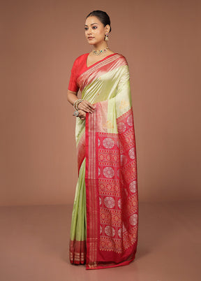Cream Handloom Bomkai Pure Silk Saree With Blouse Piece