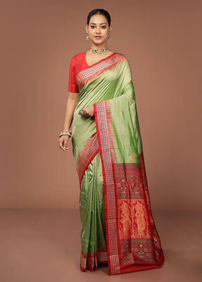 Green Handloom Bomkai Pure Silk Saree With Blouse Piece