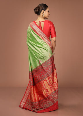 Green Handloom Bomkai Pure Silk Saree With Blouse Piece