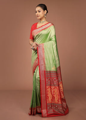 Green Handloom Bomkai Pure Silk Saree With Blouse Piece