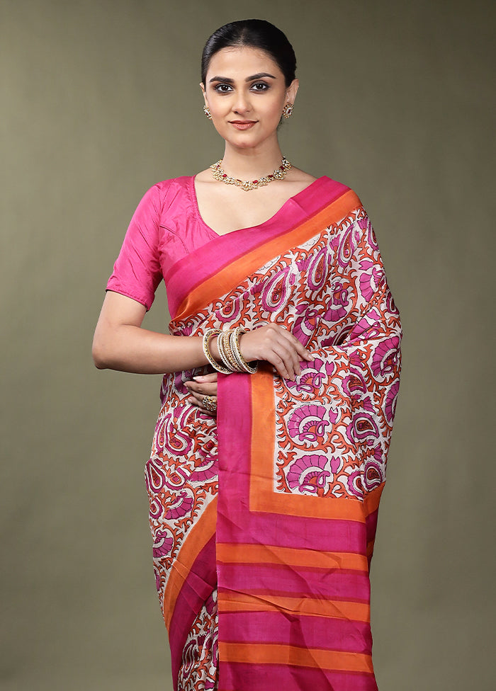 Pink Printed Silk Saree Without Blouse Piece