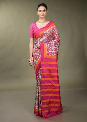 Pink Printed Silk Saree Without Blouse Piece