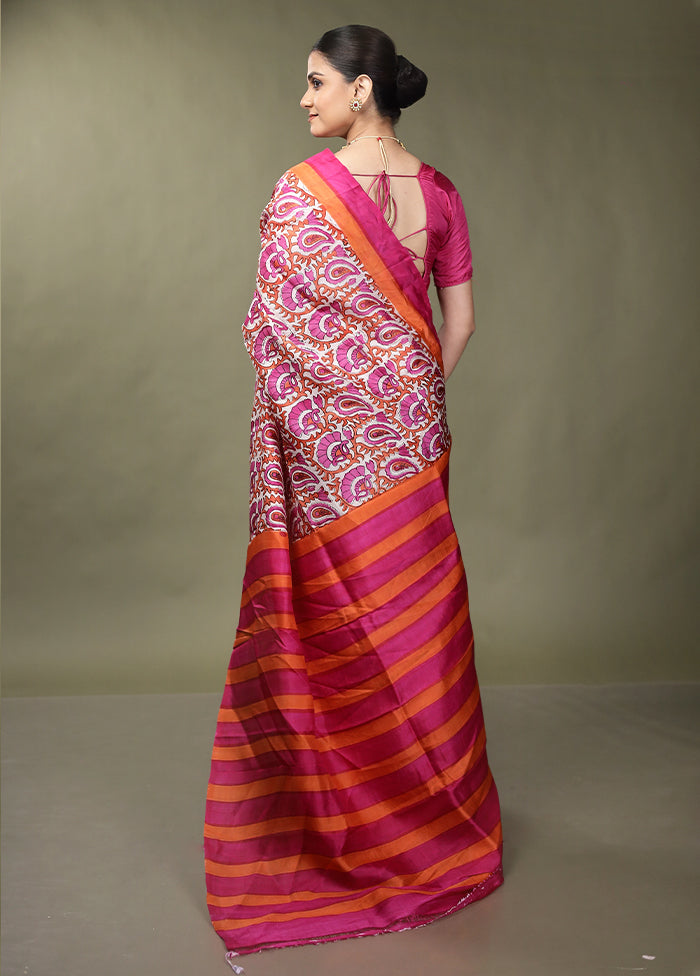 Pink Printed Silk Saree Without Blouse Piece