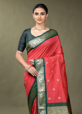 Pink Kanjivaram Silk Saree With Blouse Piece