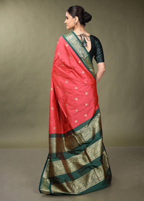 Pink Kanjivaram Silk Saree With Blouse Piece