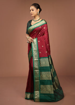 Pink Kanjivaram Silk Saree With Blouse Piece