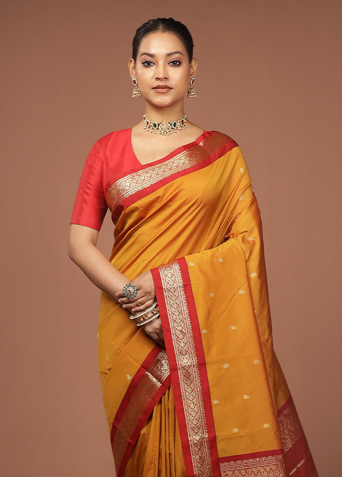 Yellow Kanjivaram Silk Saree With Blouse Piece