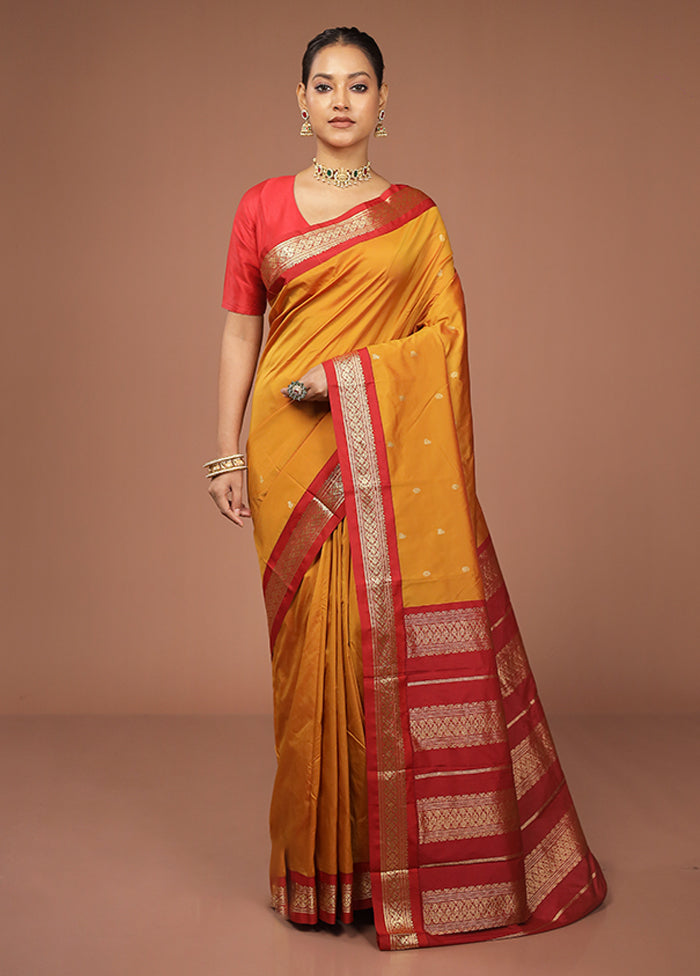 Yellow Kanjivaram Silk Saree With Blouse Piece