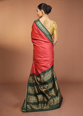 Pink Kanjivaram Silk Saree With Blouse Piece