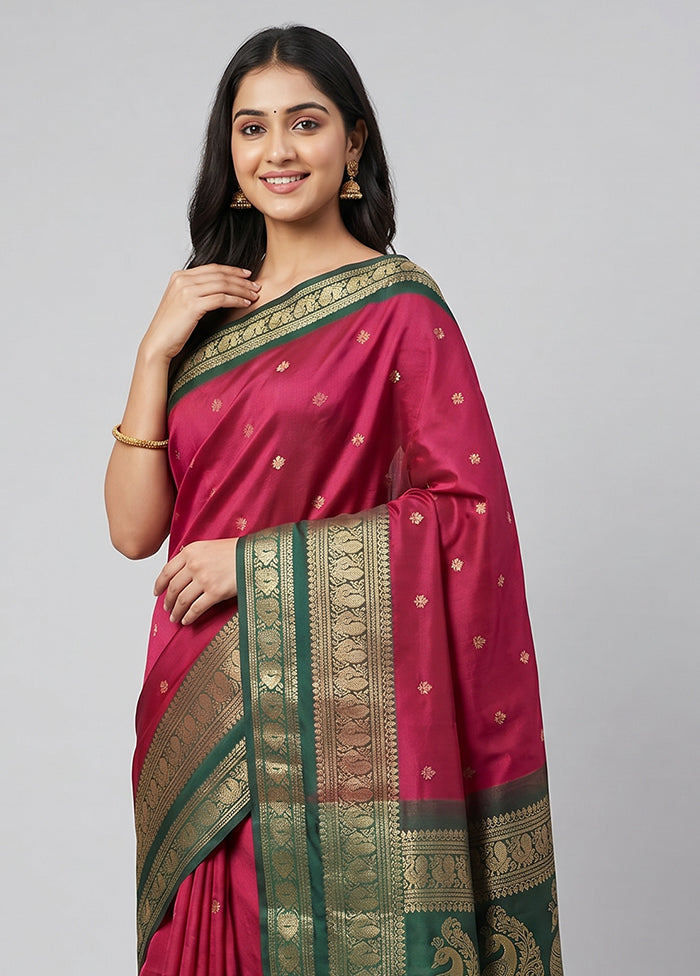 Pink Kanjivaram Silk Saree With Blouse Piece