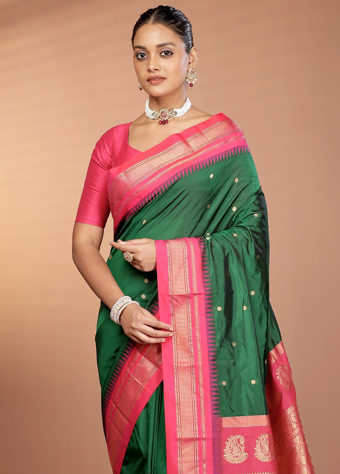 Green Kanjivaram Silk Saree With Blouse Piece