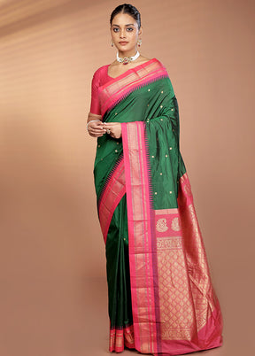 Green Kanjivaram Silk Saree With Blouse Piece