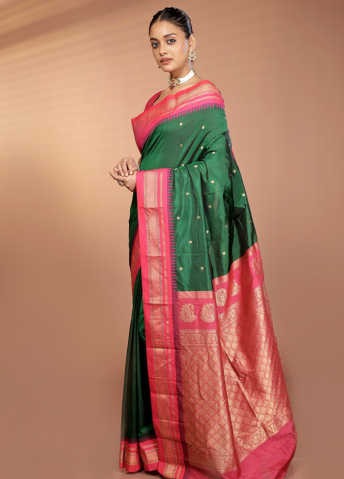 Green Kanjivaram Silk Saree With Blouse Piece