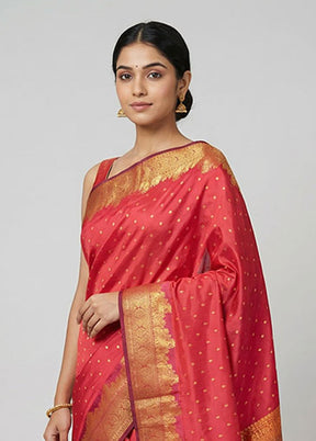 Pink Handloom Kanjivaram Pure Silk Saree With Blouse Piece